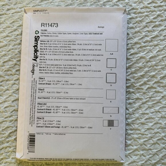 Sewing Pattern Pillows Simplicity R11473 - Picture 6 of 7